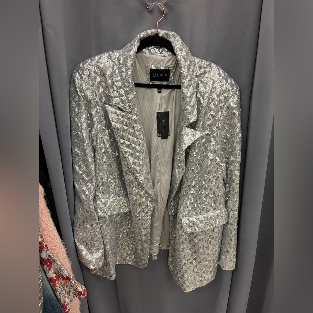 Eloquii Shimmering Silver Women's Blazer